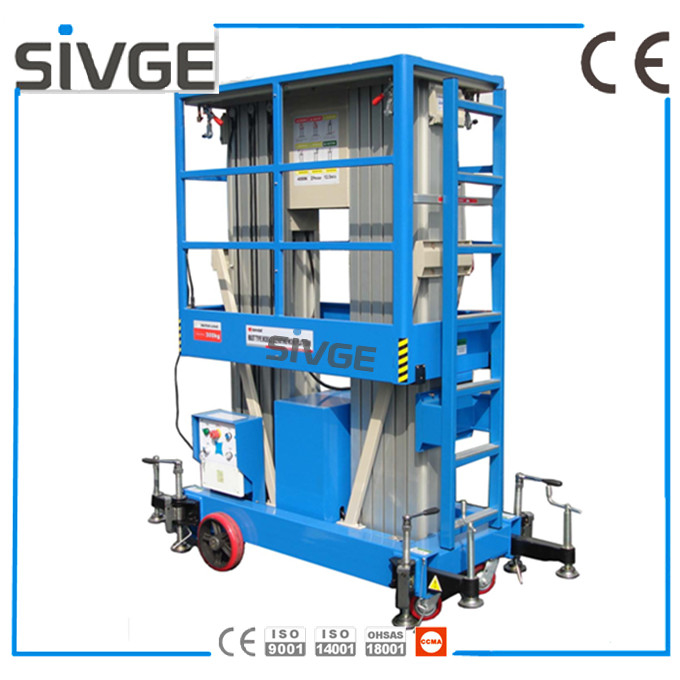 12 m Aluminum Alloy vertical mast lift manlift double mast lift vertical platform lift aerial work platform